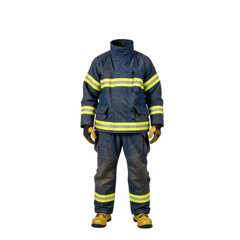 Firefighter in turnout gear isolated on a white background