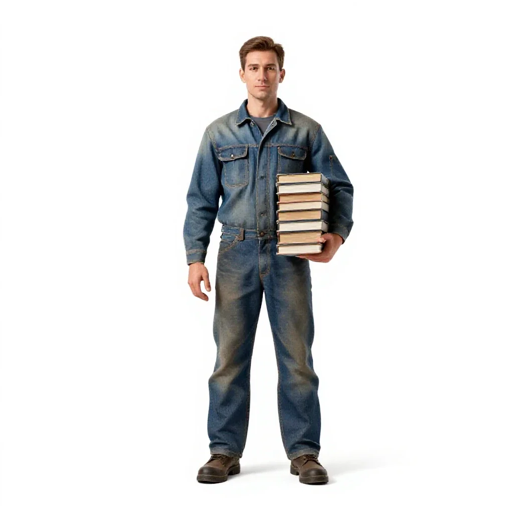 Librarian with a stack of books isolated on a white background