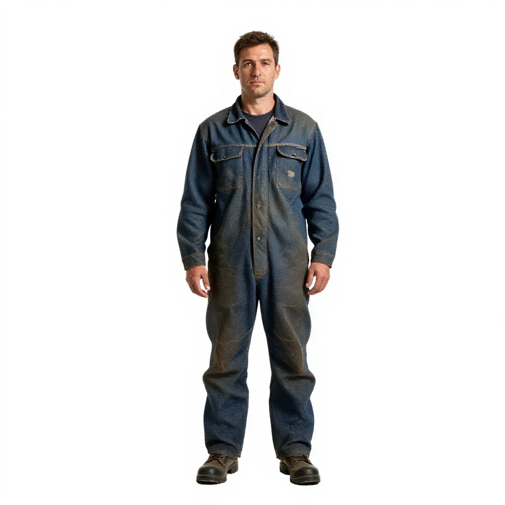 Lighthouse keeper in oilskins isolated on a white background