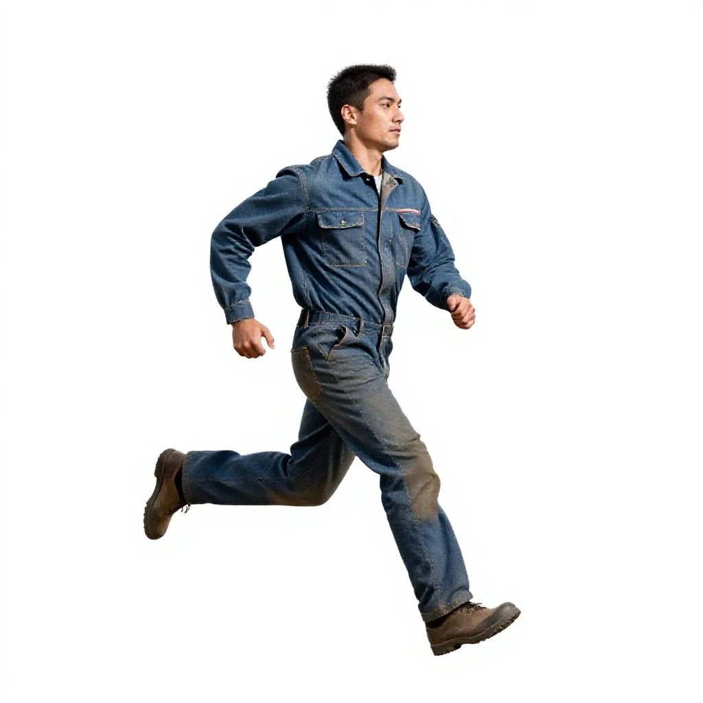 Long-distance runner mid-stride isolated on a white background