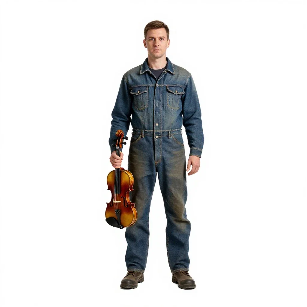 Luthier holding a violin isolated on a white background
