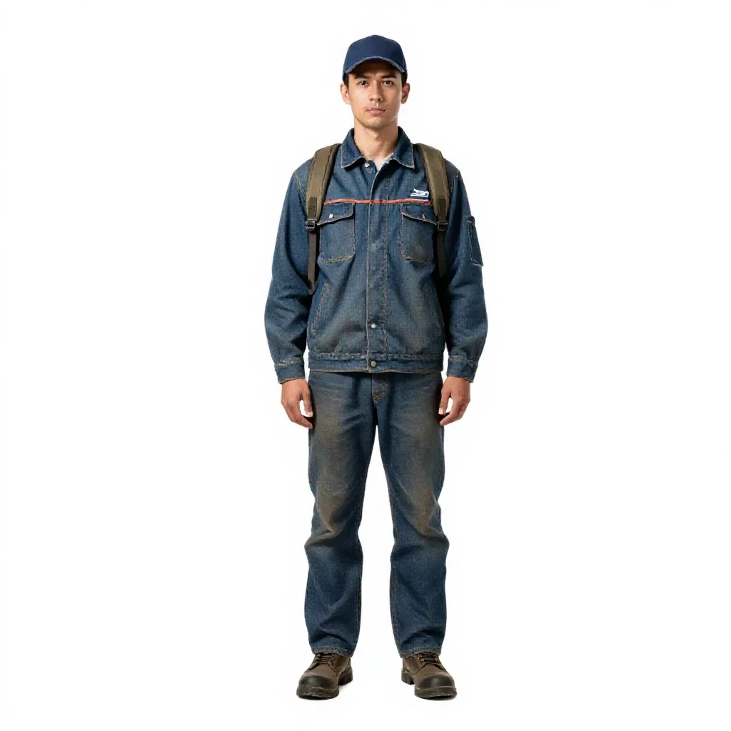 Postal courier with a satchel isolated on a white background