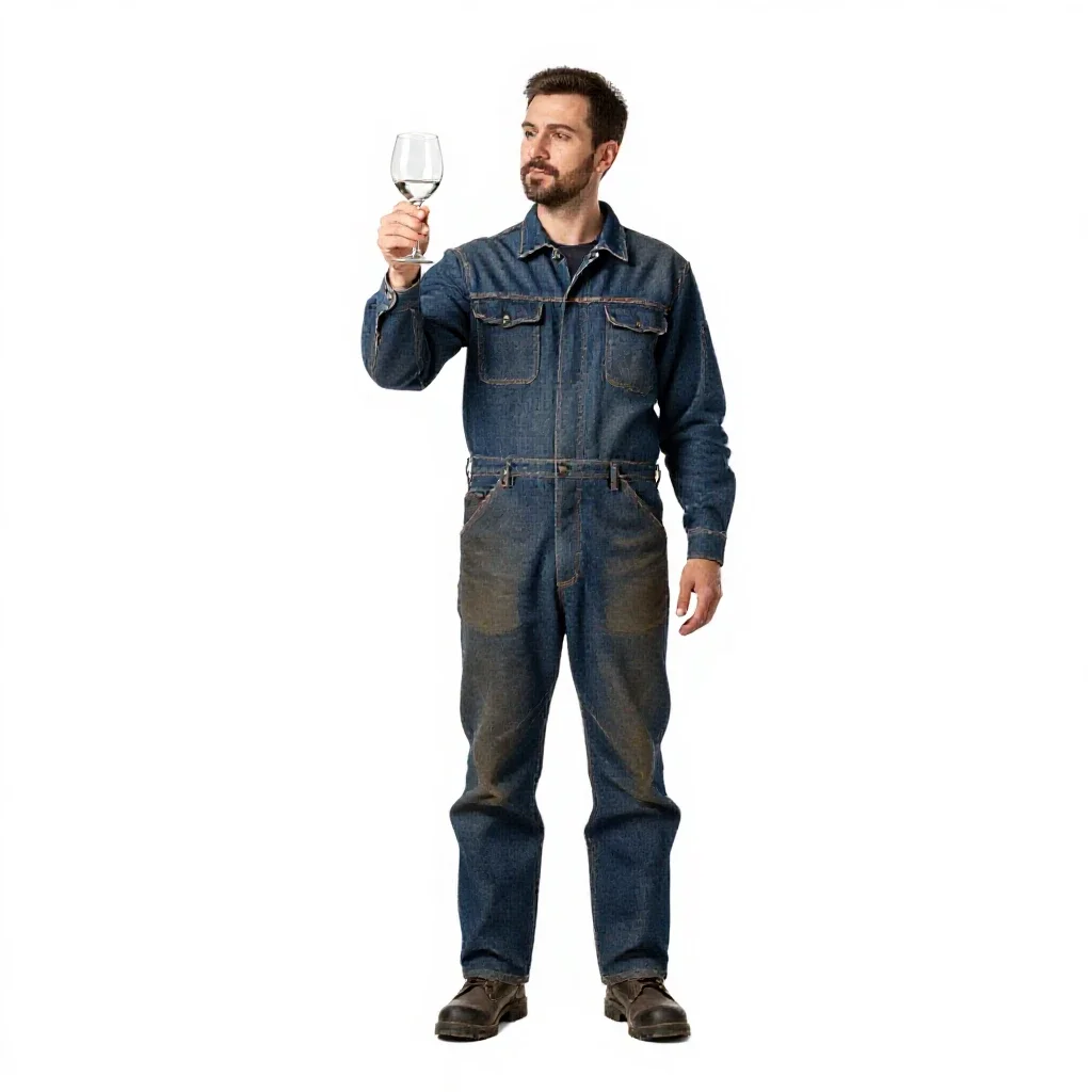 Sommelier examining a glass isolated on a white background