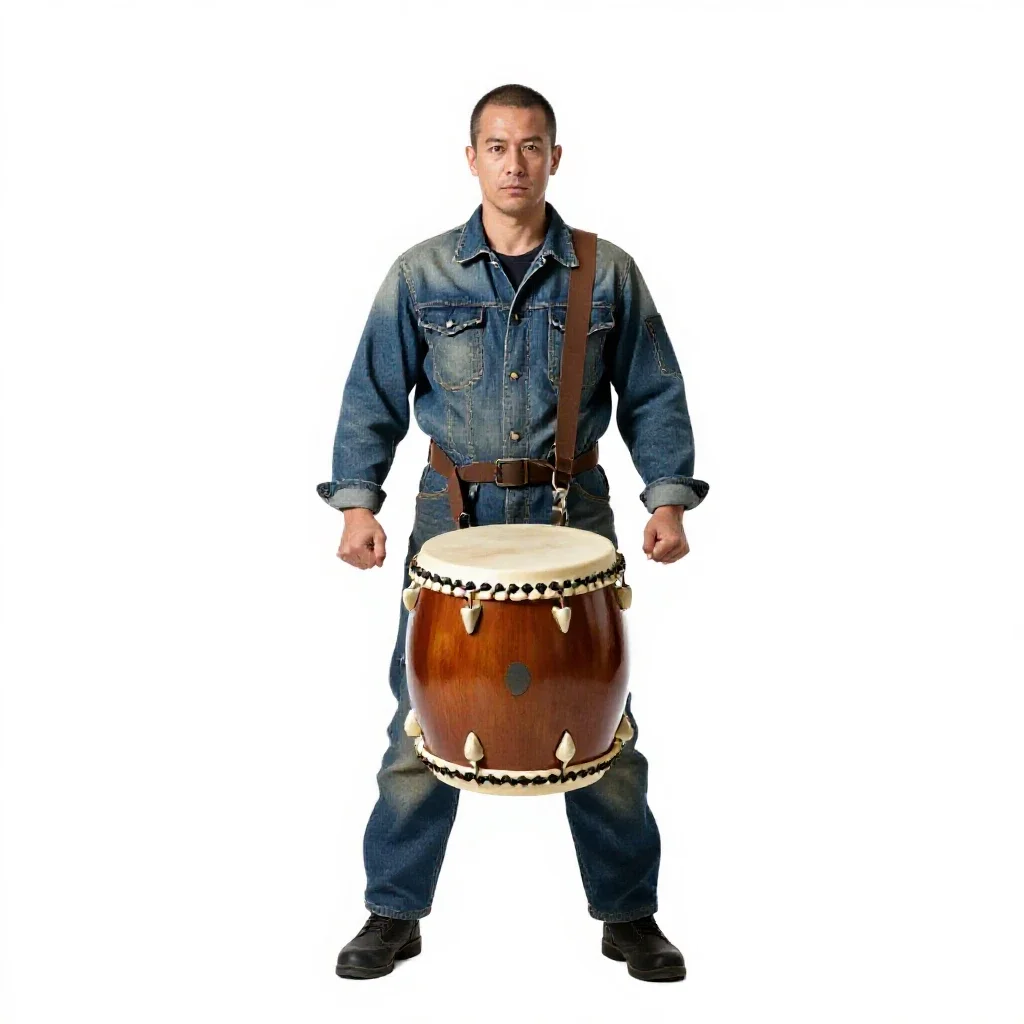 Taiko drummer isolated on a white background