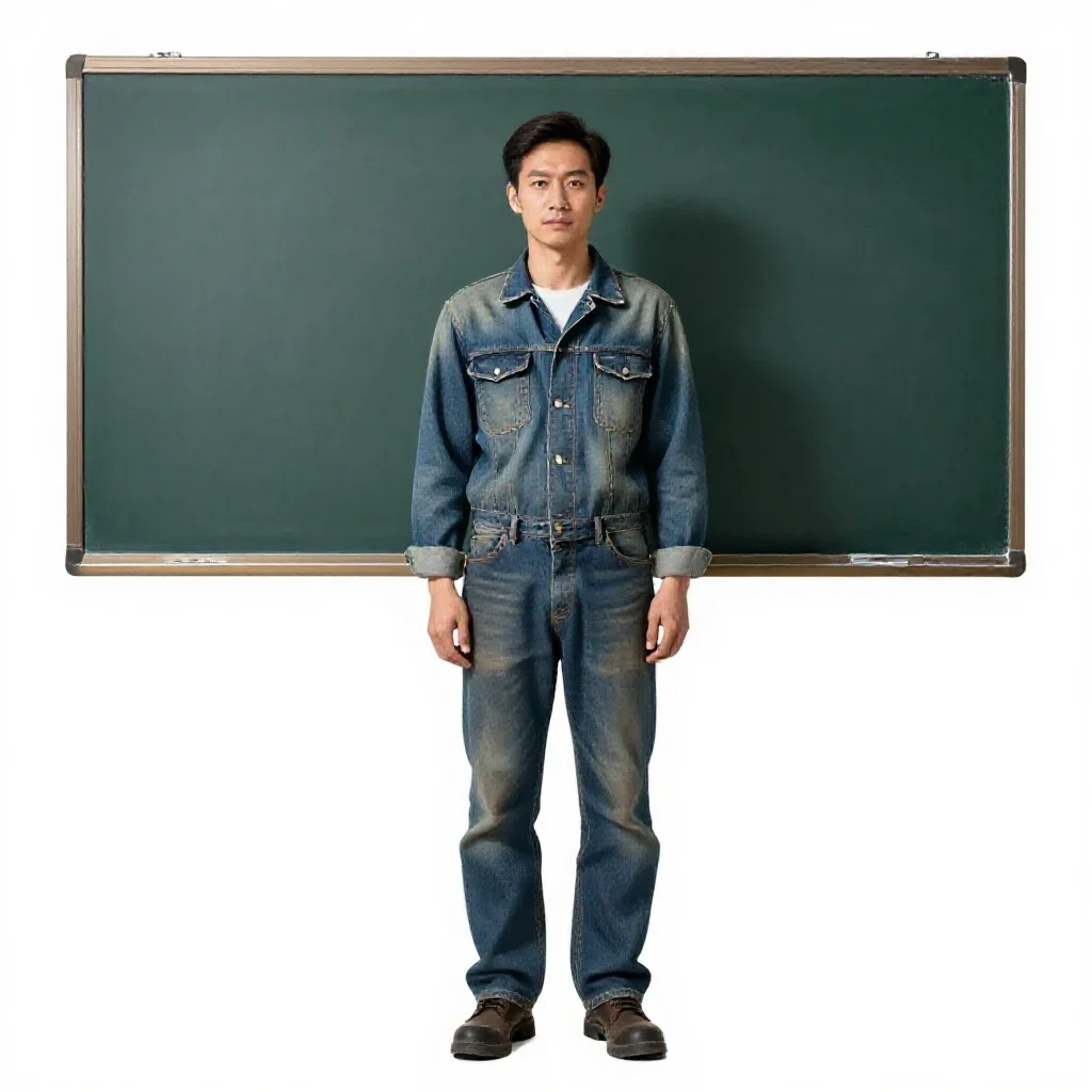 Teacher at a chalkboard isolated on a white background