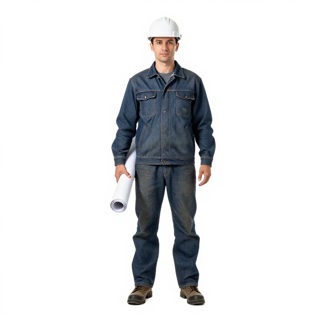 Architect carrying rolled plans isolated on a white background