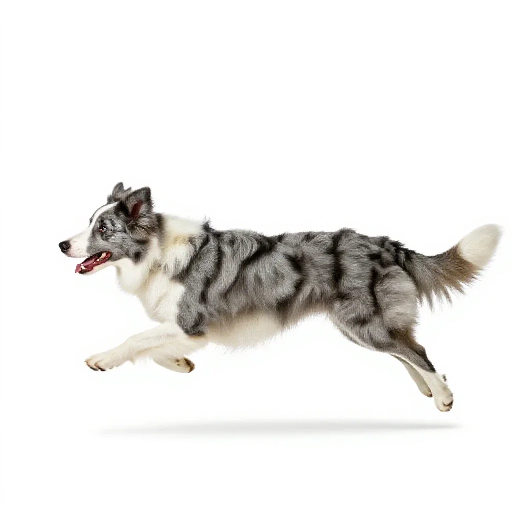 Border collie mid-leap isolated on a white background