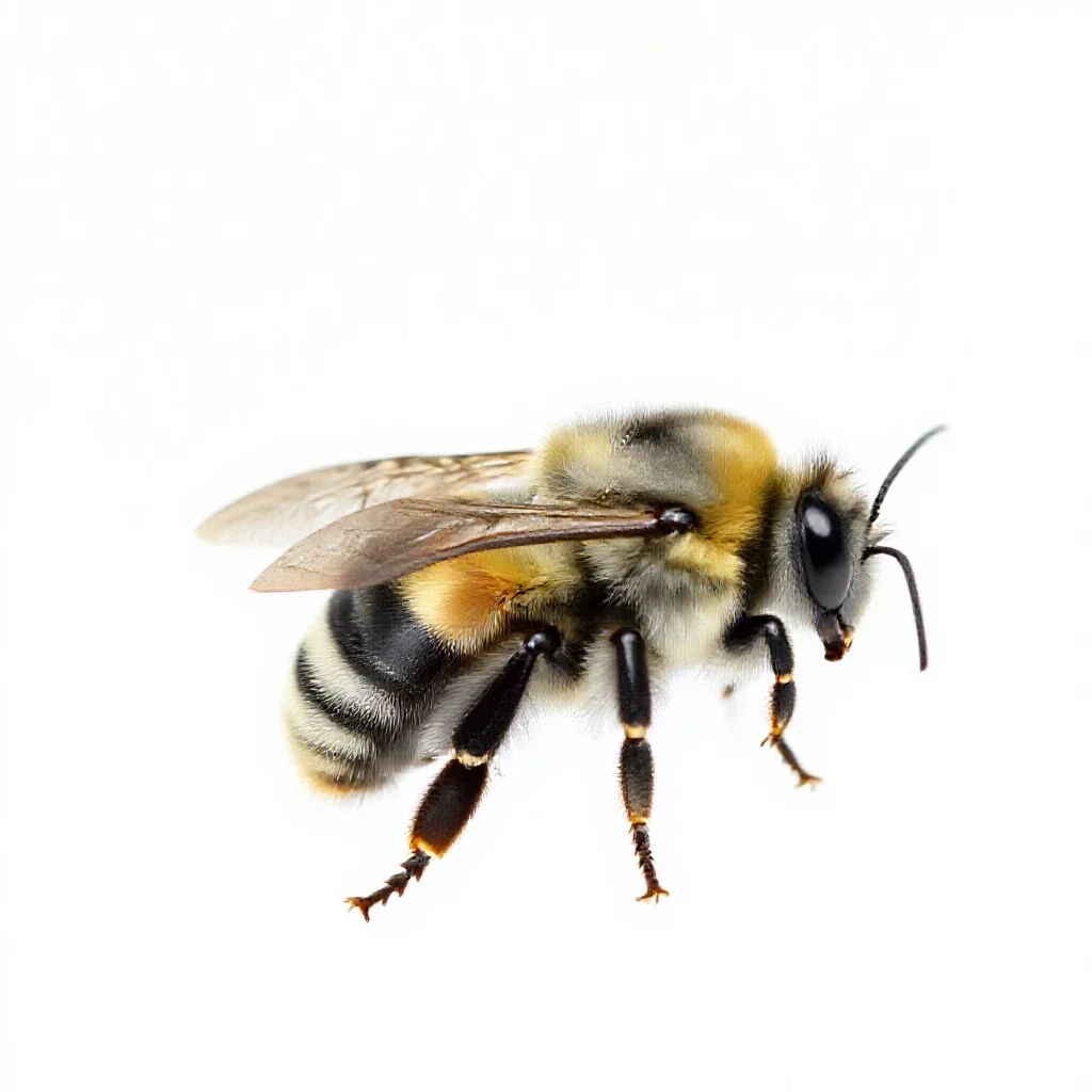 Bumblebee on approach isolated on a white background
