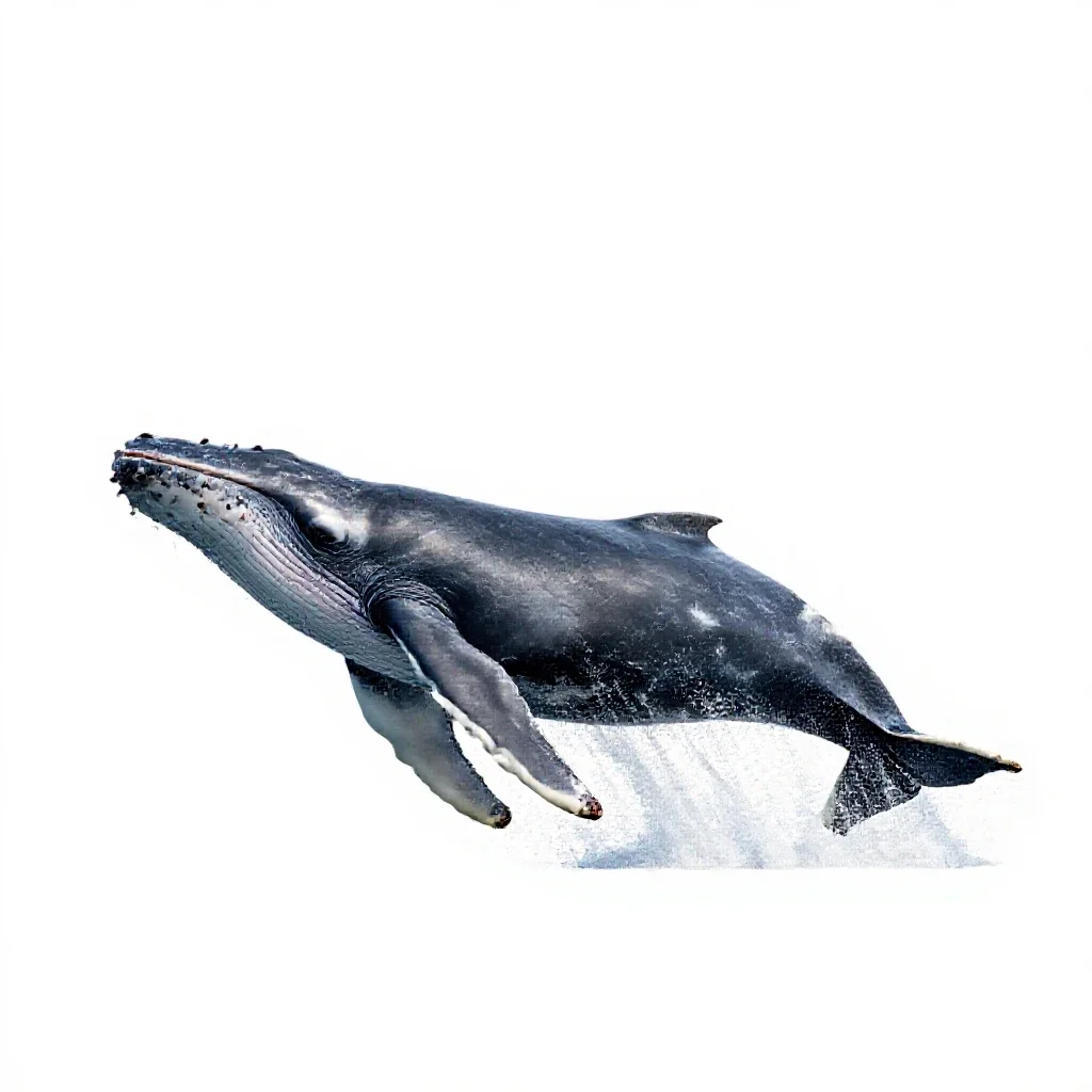 Humpback whale breaching isolated on a white background