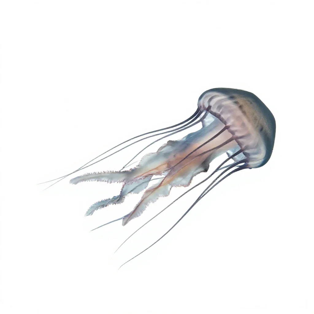 Jellyfish with long tendrils isolated on a white background