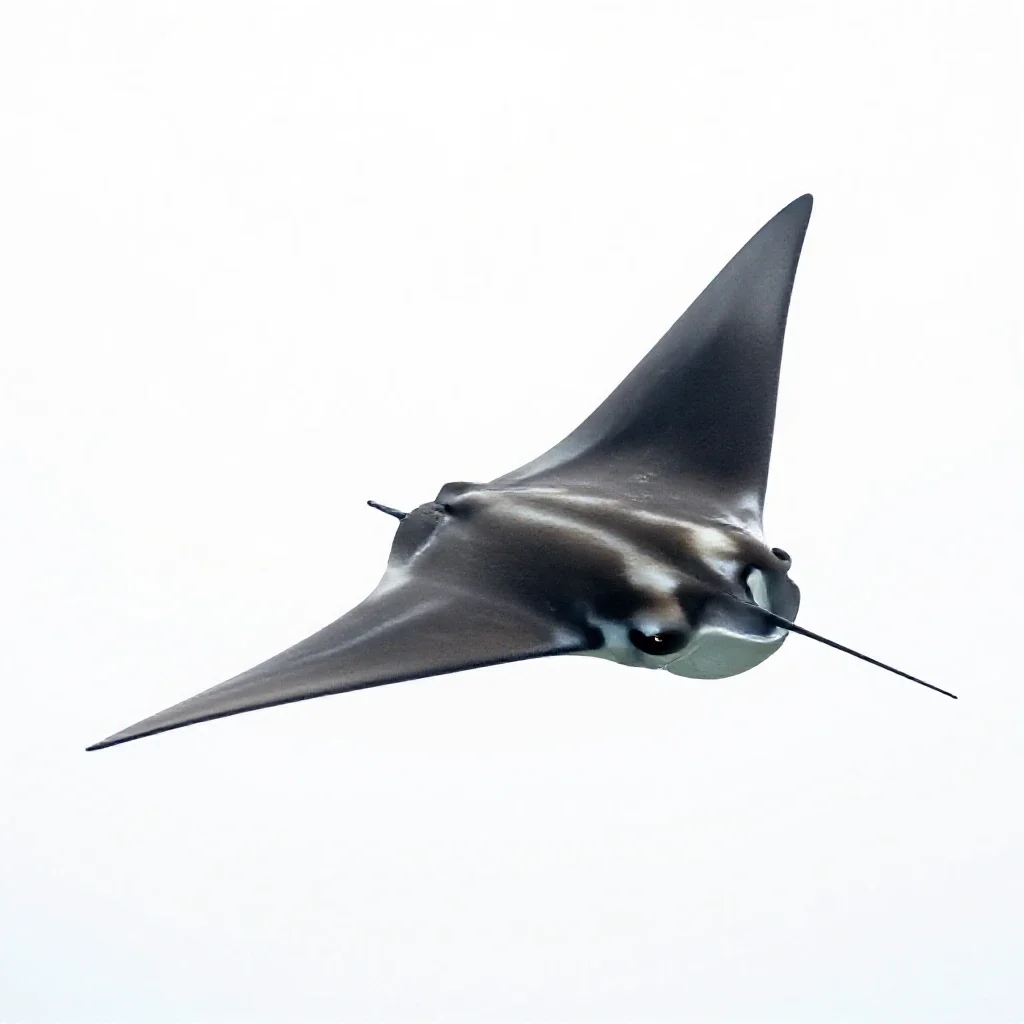 Manta ray gliding isolated on a white background