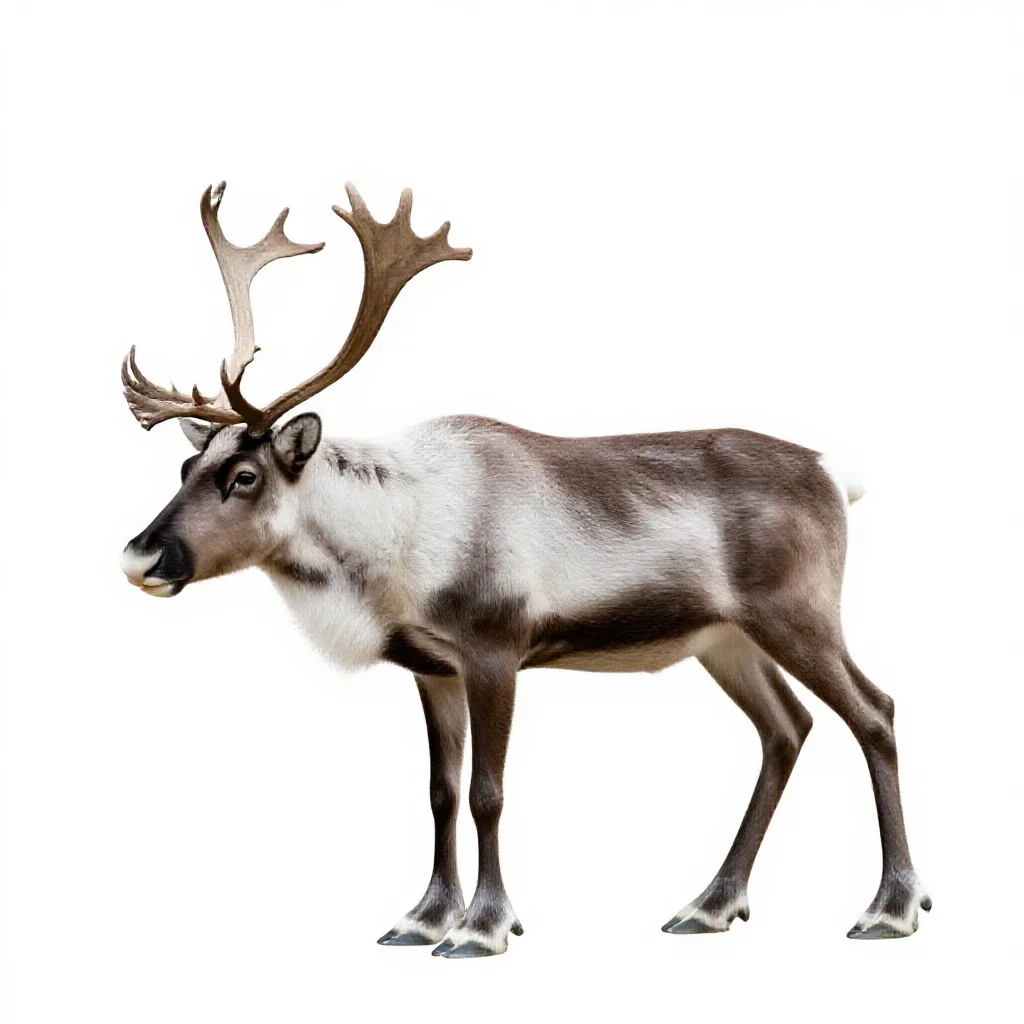 Reindeer with full antlers isolated on a white background
