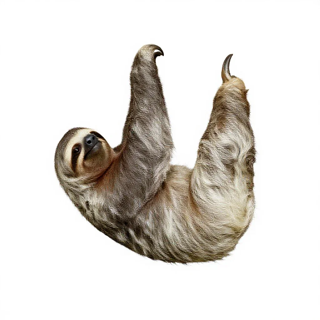 Sloth hanging isolated on a white background