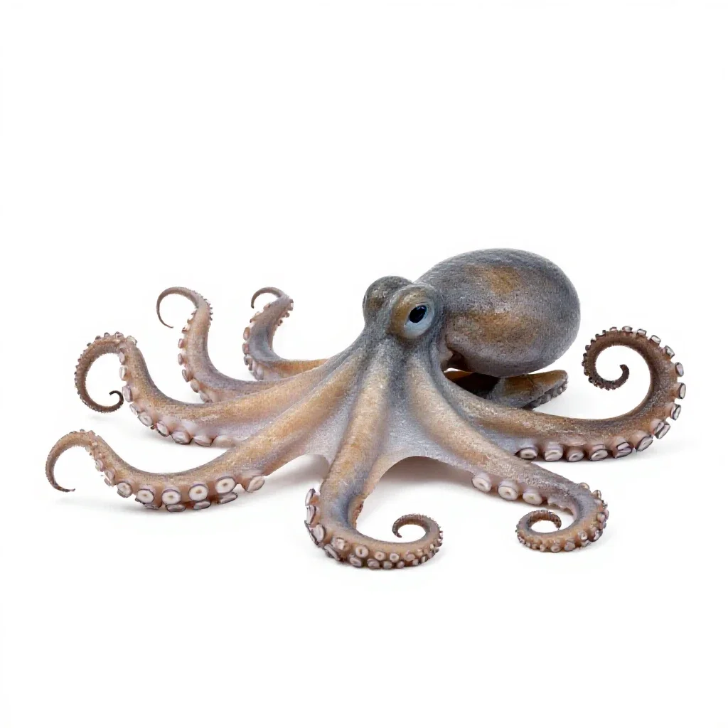 Octopus with curled arms isolated on a white background