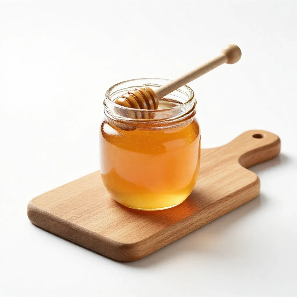 Jar of honey with a dipper isolated on a white background