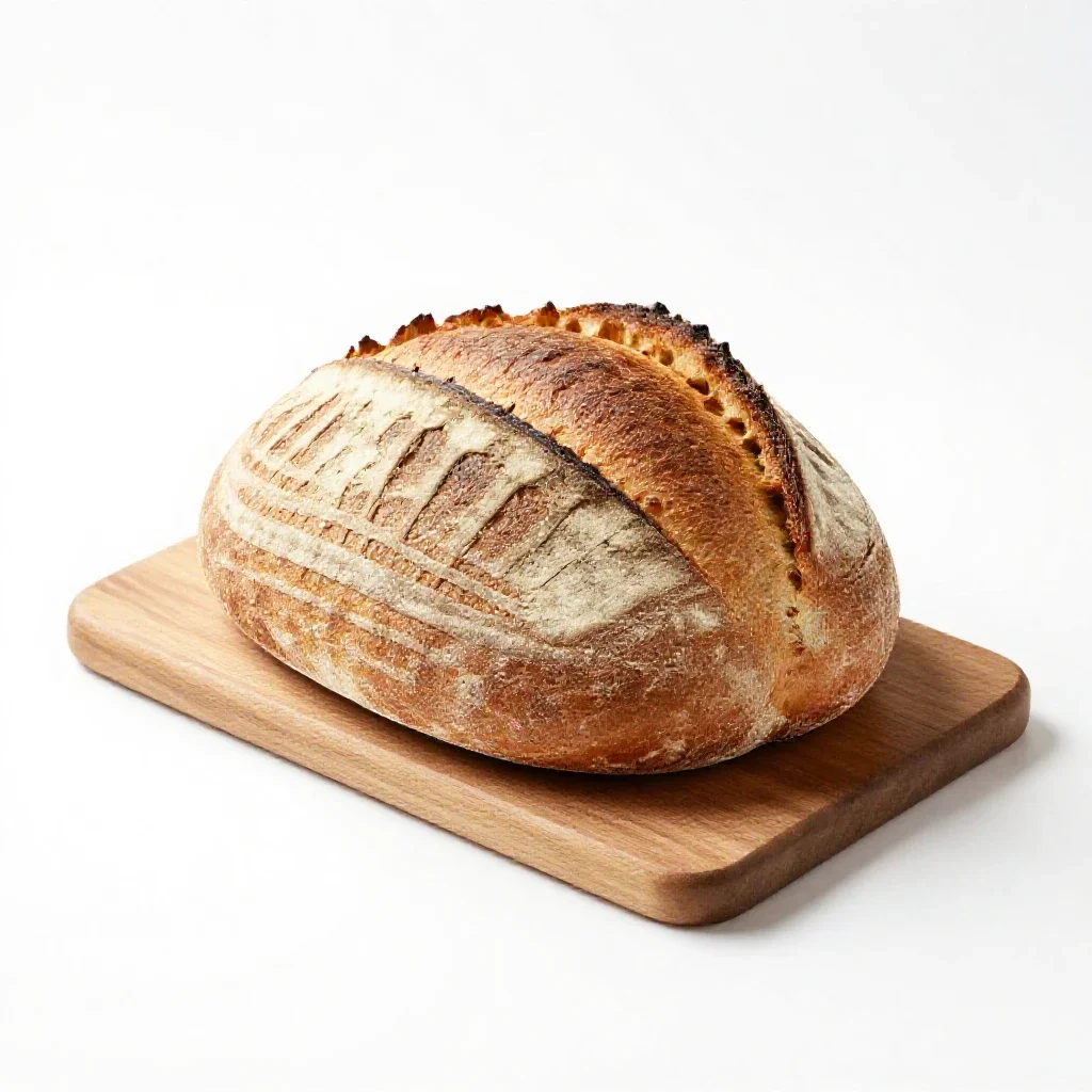 Sourdough boule with a scored crust isolated on a white background