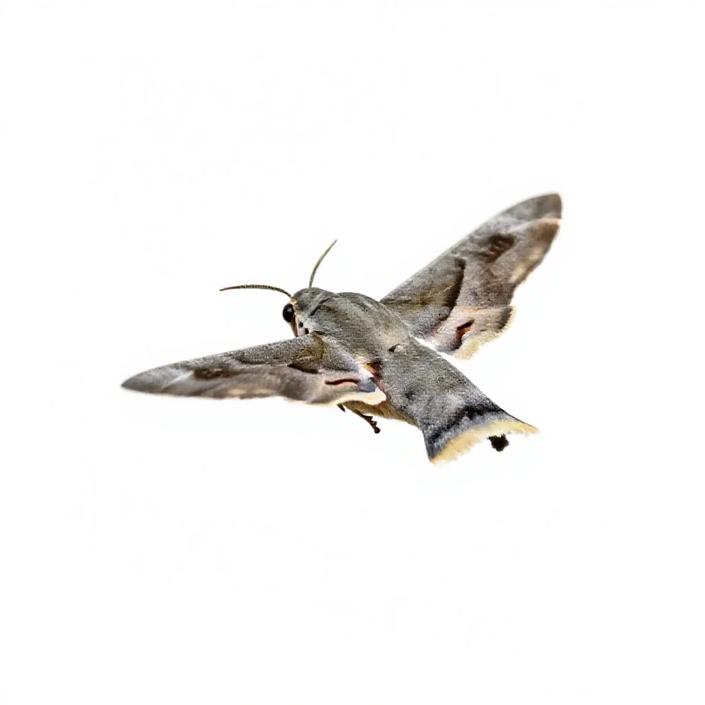 Hawk moth in flight isolated on a white background