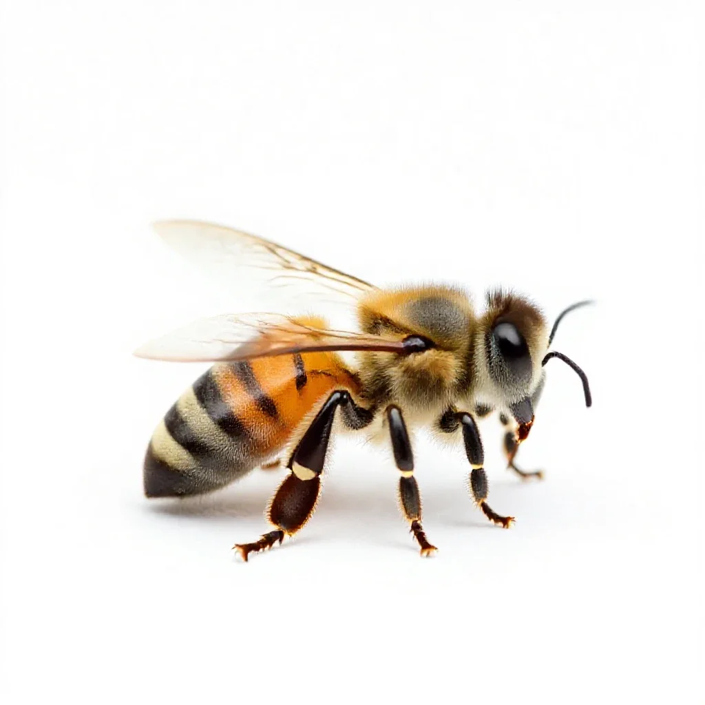 Honeybee on a comb isolated on a white background
