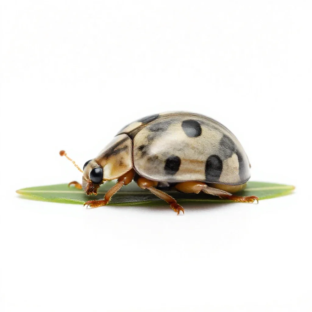 Ladybird on a leaf isolated on a white background