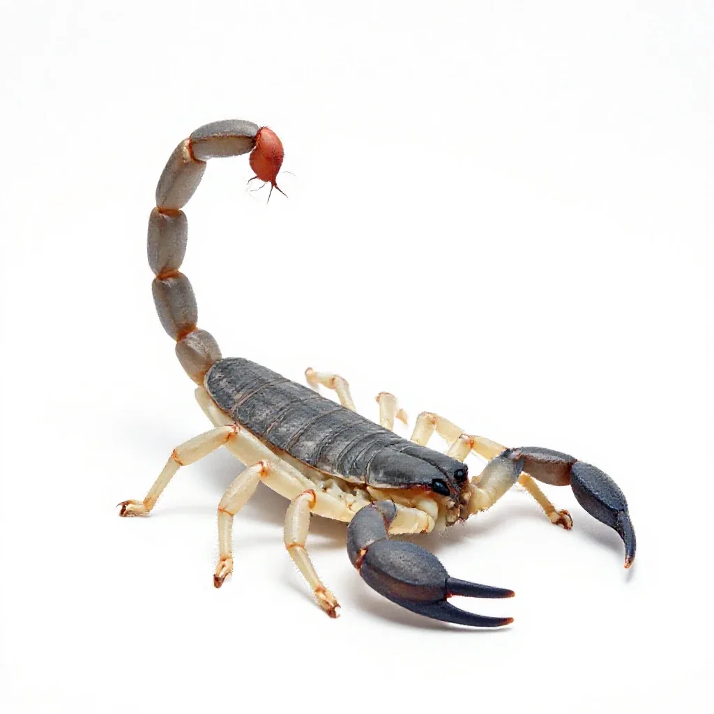 Scorpion with its tail raised isolated on a white background