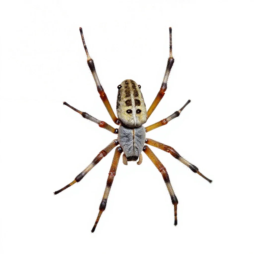 Orb weaver on its web isolated on a white background