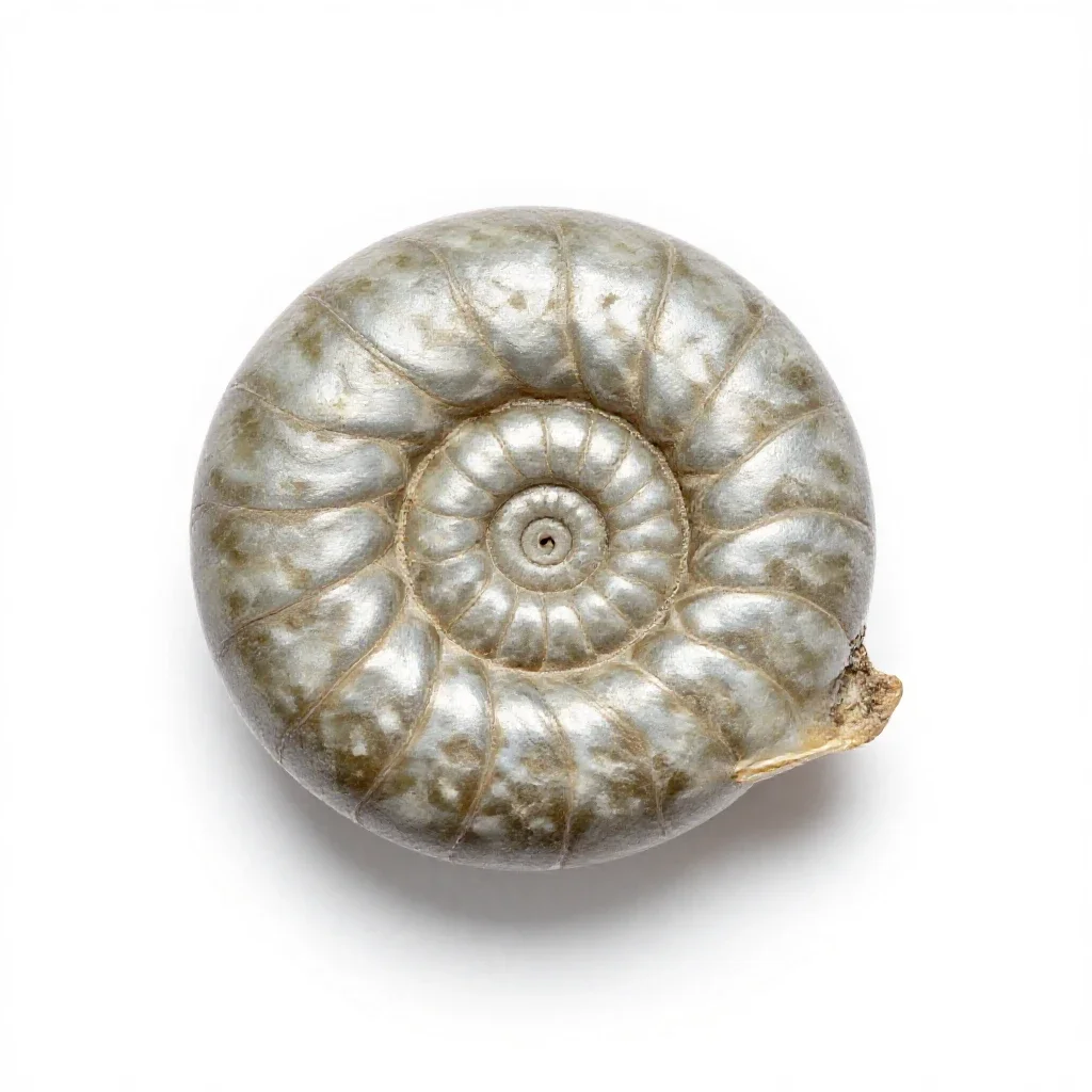 Fossilised ammonite isolated on a white background