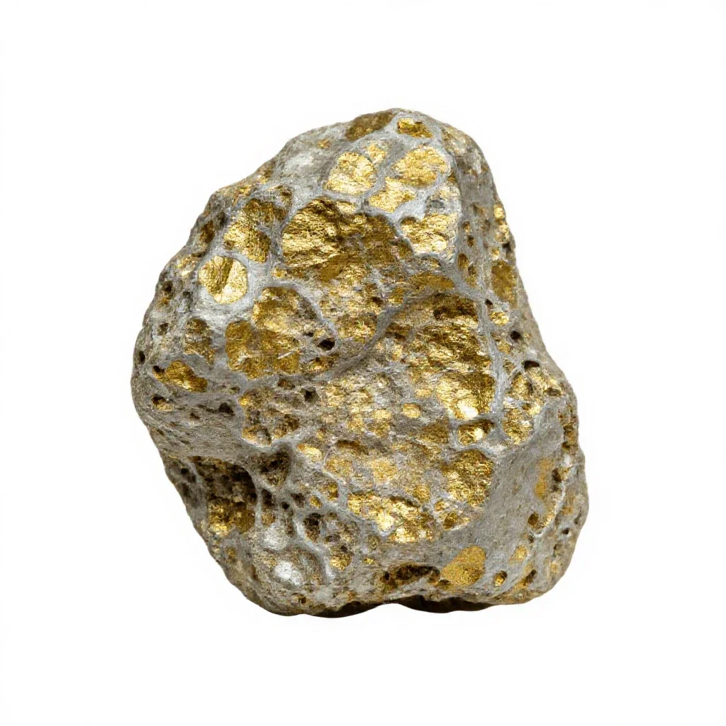 Vein of gold in quartz isolated on a white background