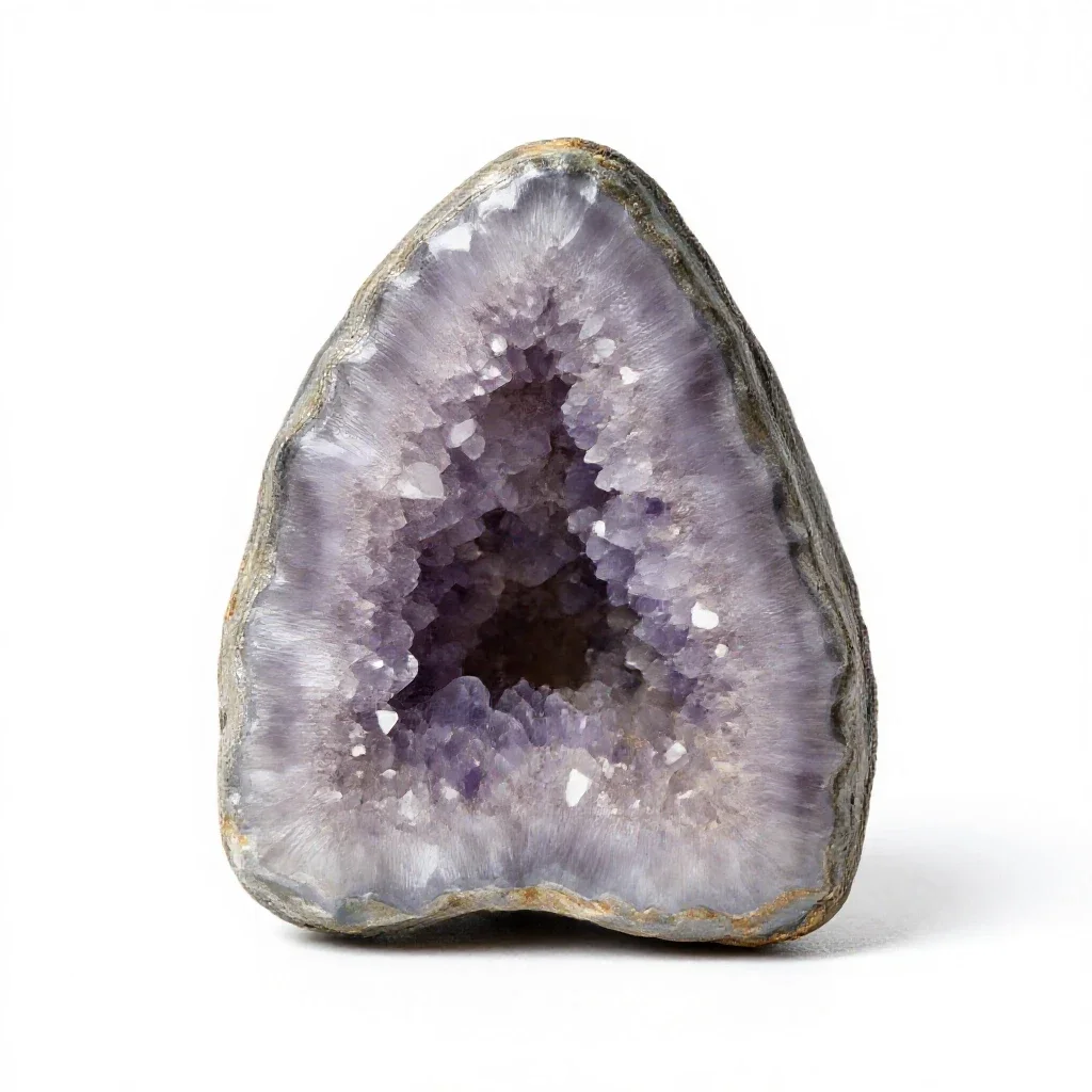 Amethyst geode half isolated on a white background