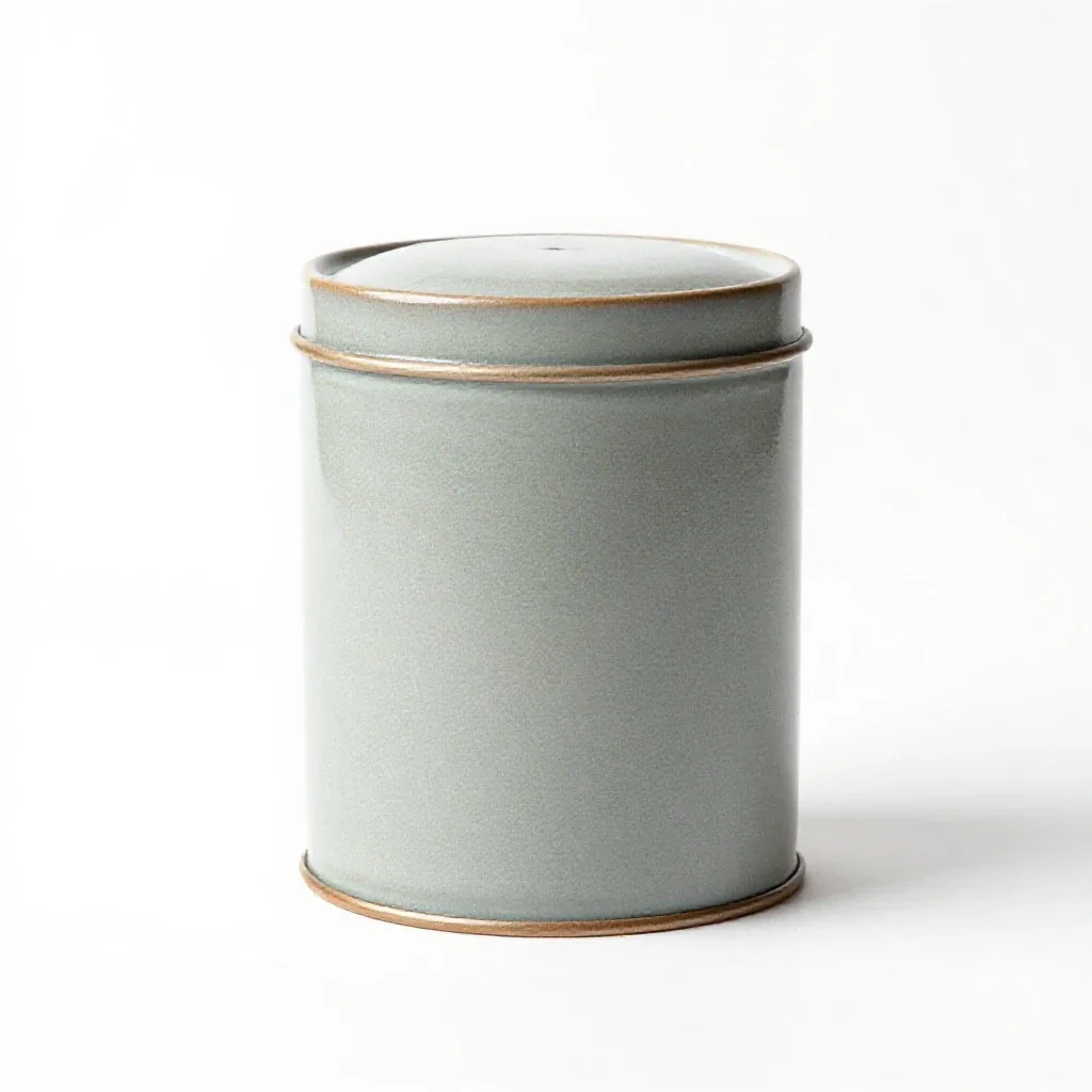 Cylindrical tea caddy tin isolated on a white background