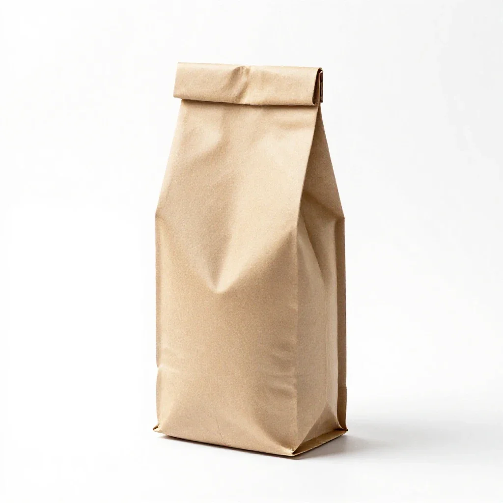 Kraft paper coffee bag with a valve isolated on a white background