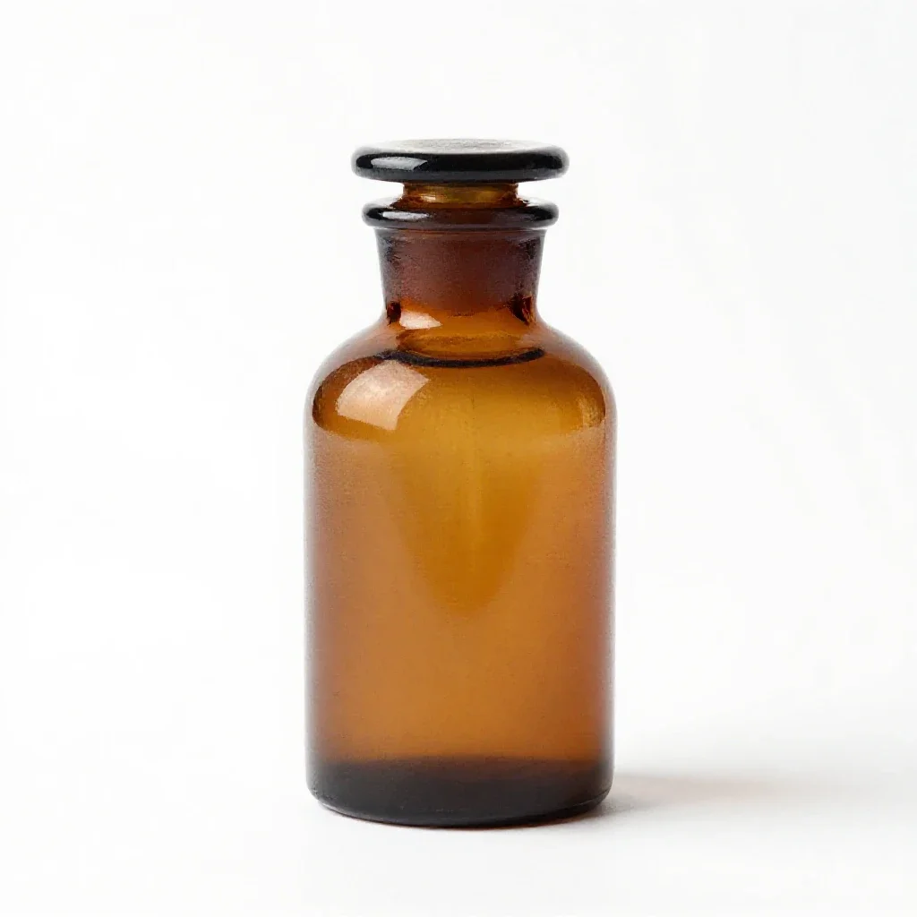 Amber glass apothecary bottle isolated on a white background