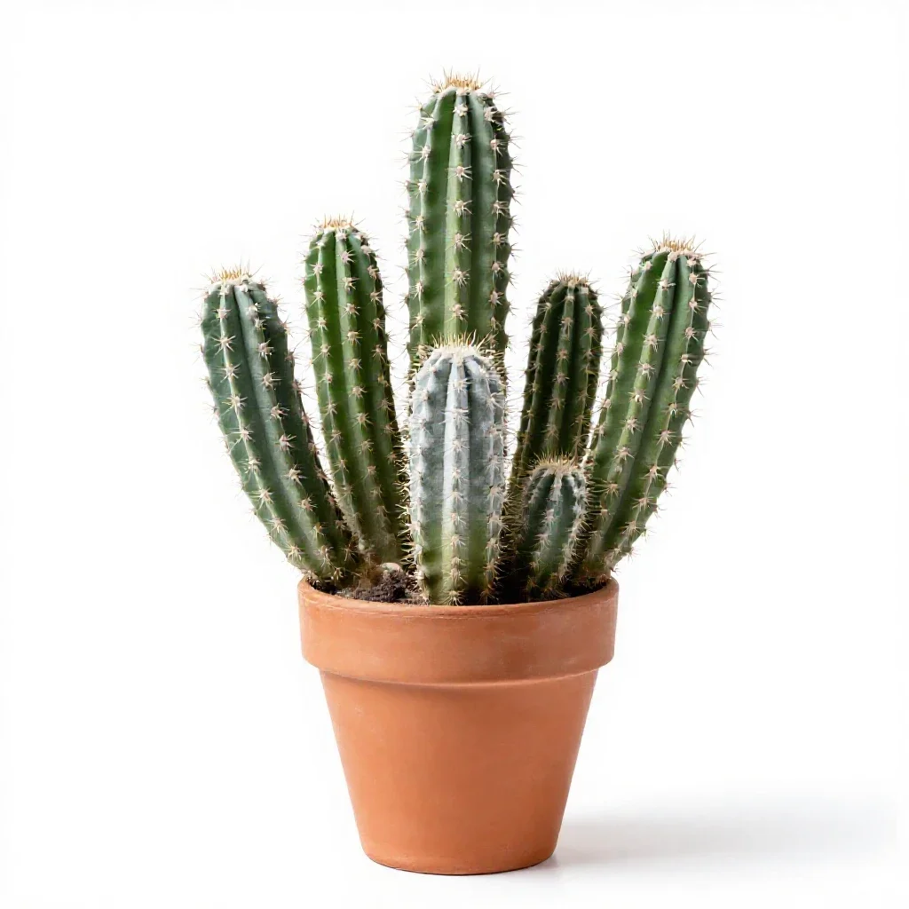 Cactus cluster in terracotta isolated on a white background