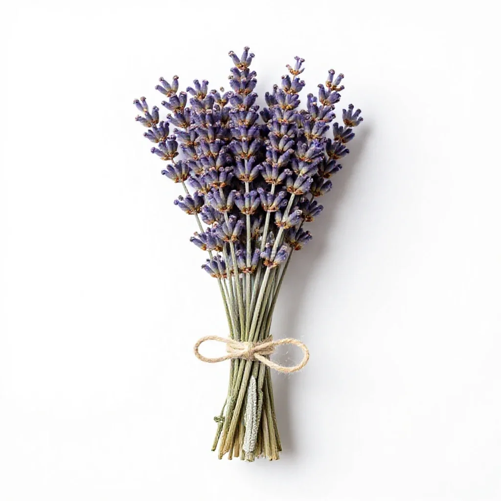 Lavender bunch tied with twine isolated on a white background