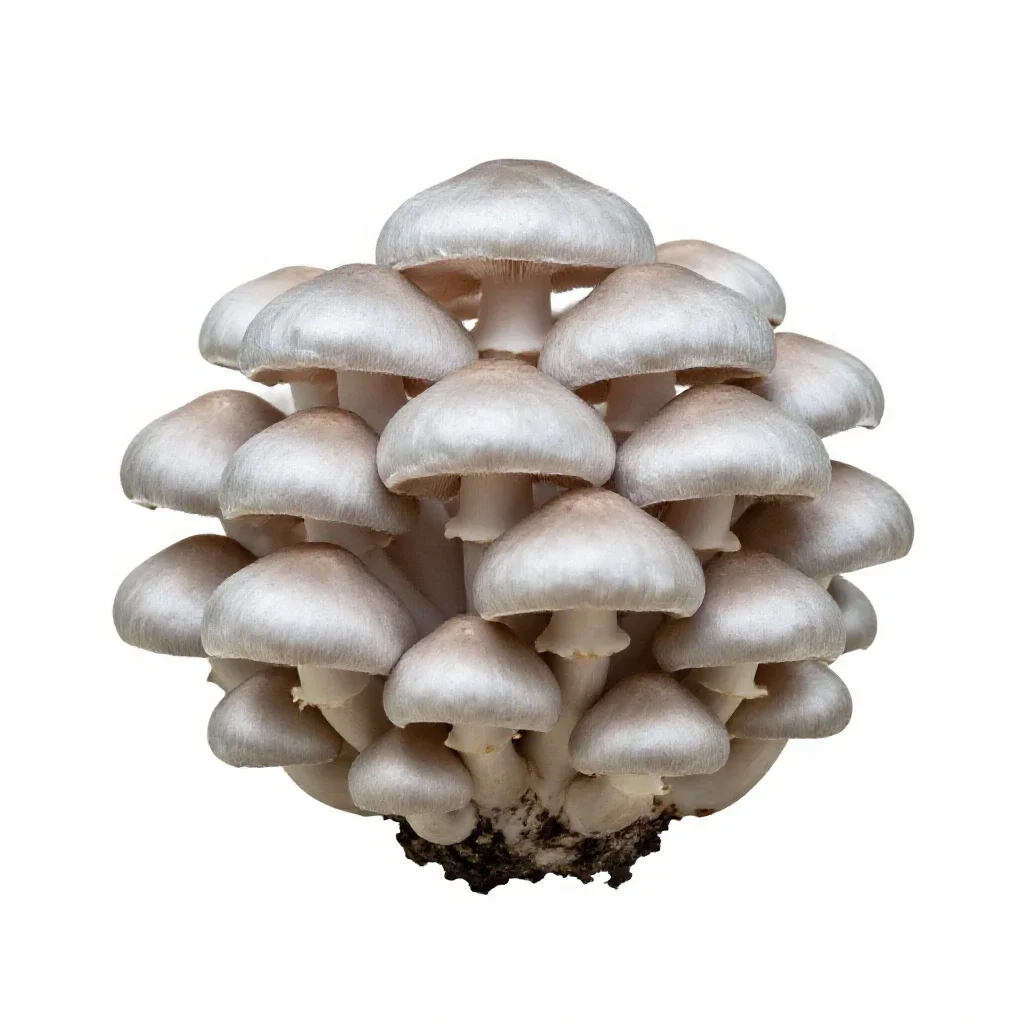 Mushroom cluster on bark isolated on a white background