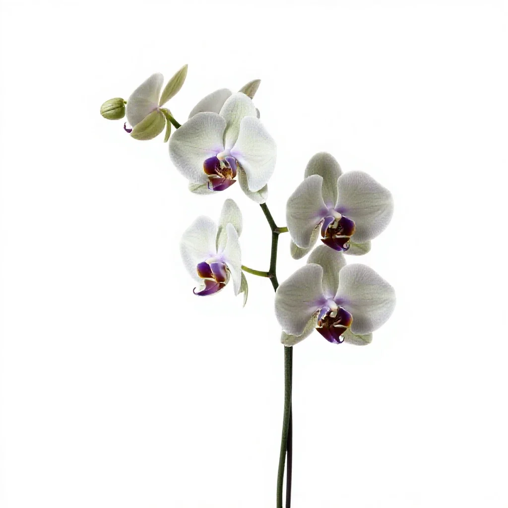 Orchid with arching stems isolated on a white background