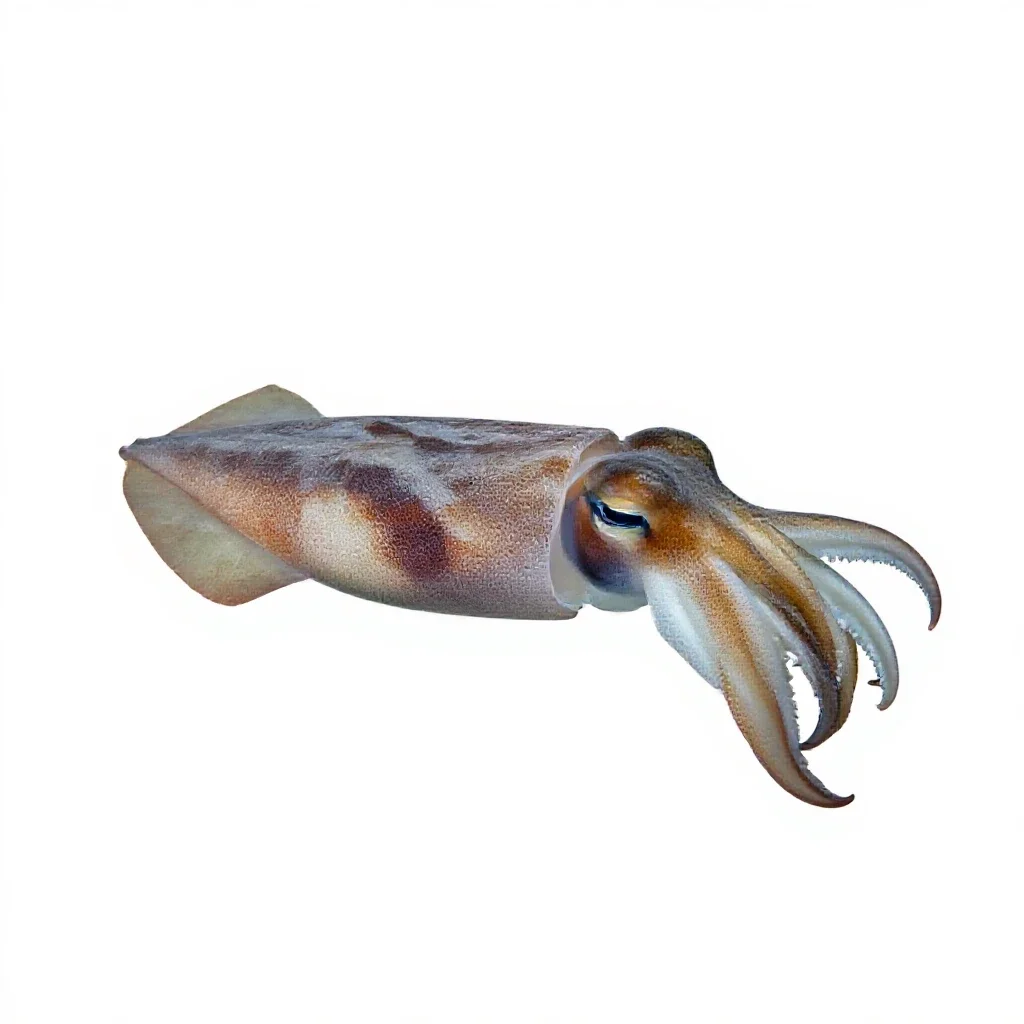 Cuttlefish changing colour isolated on a white background