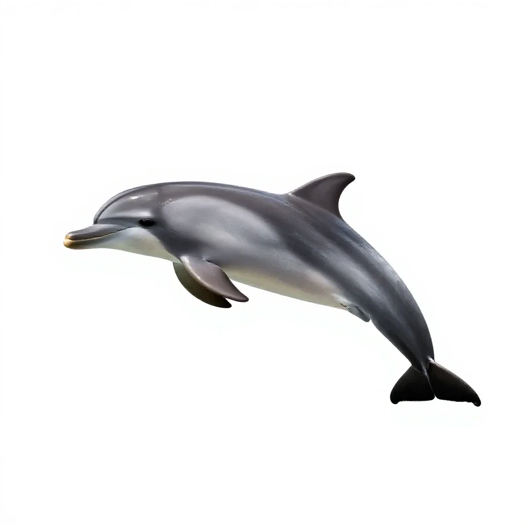 Dolphin mid-leap isolated on a white background