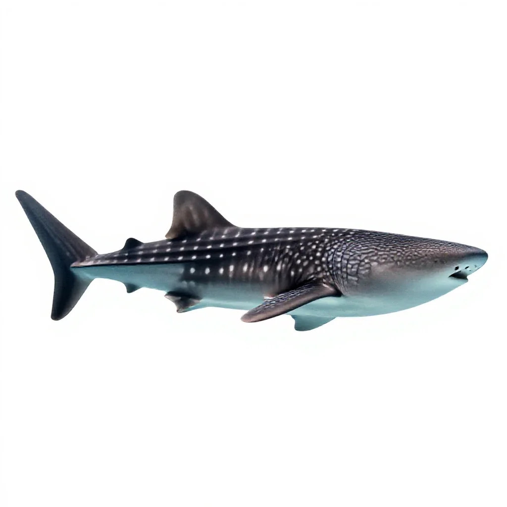 Whale shark with remoras isolated on a white background