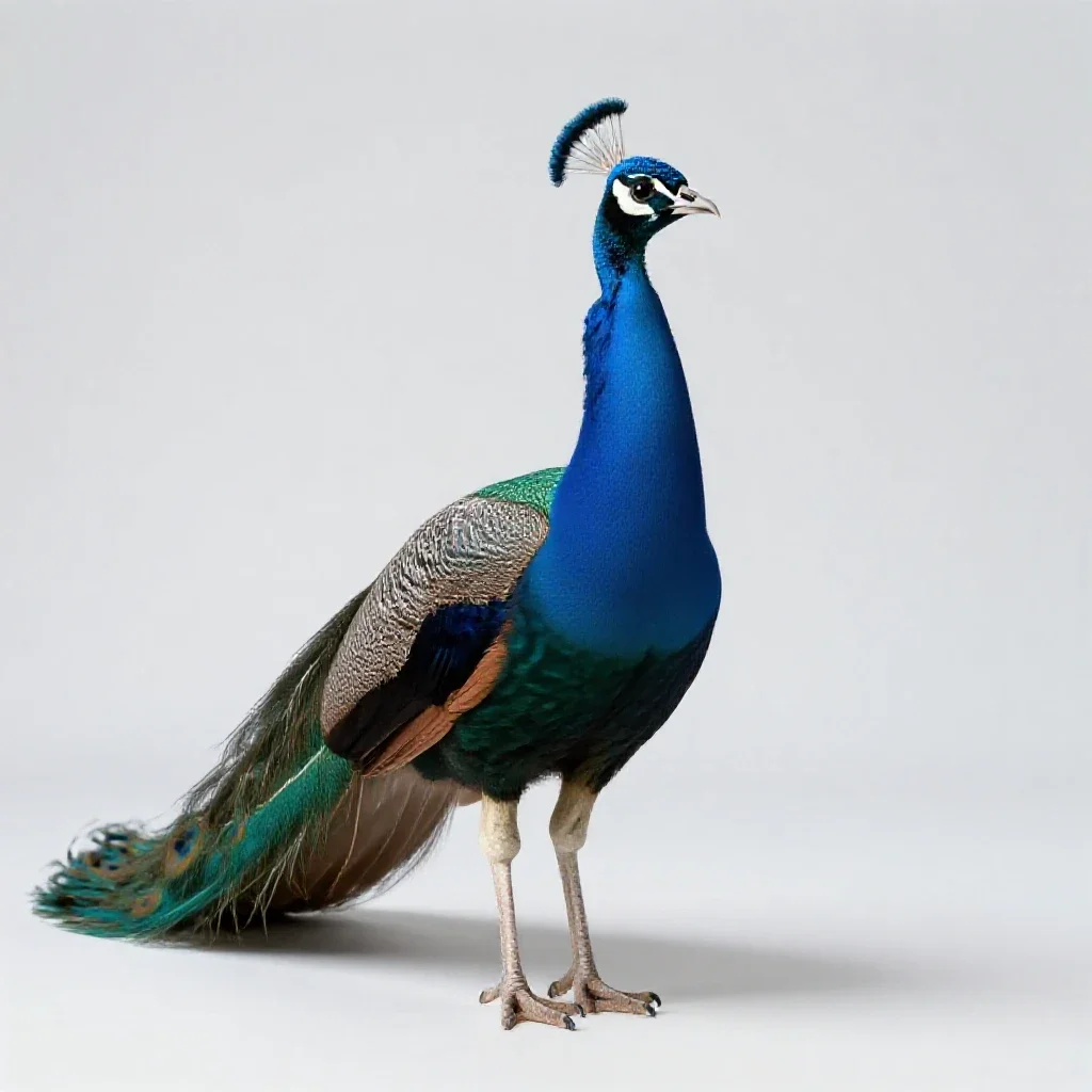 Blue peafowl isolated on a white background