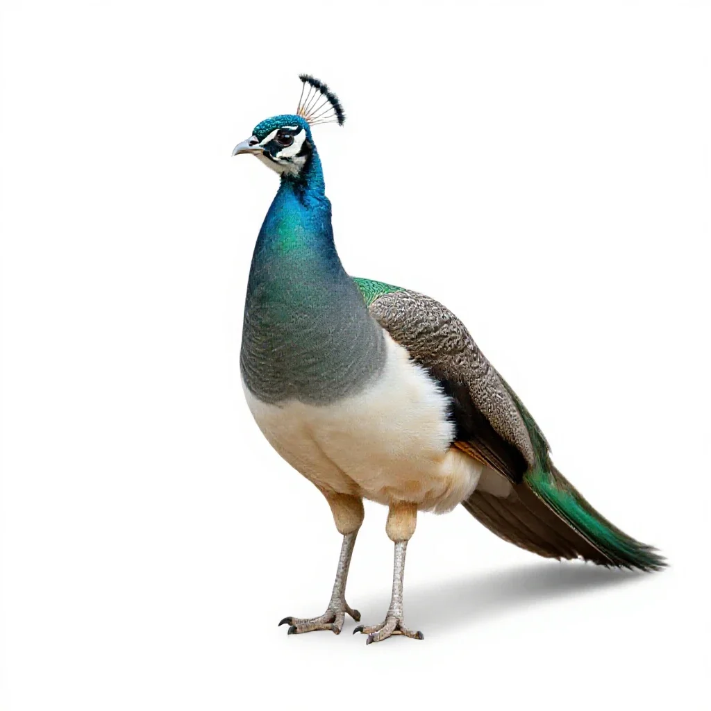 Green peafowl isolated on a white background
