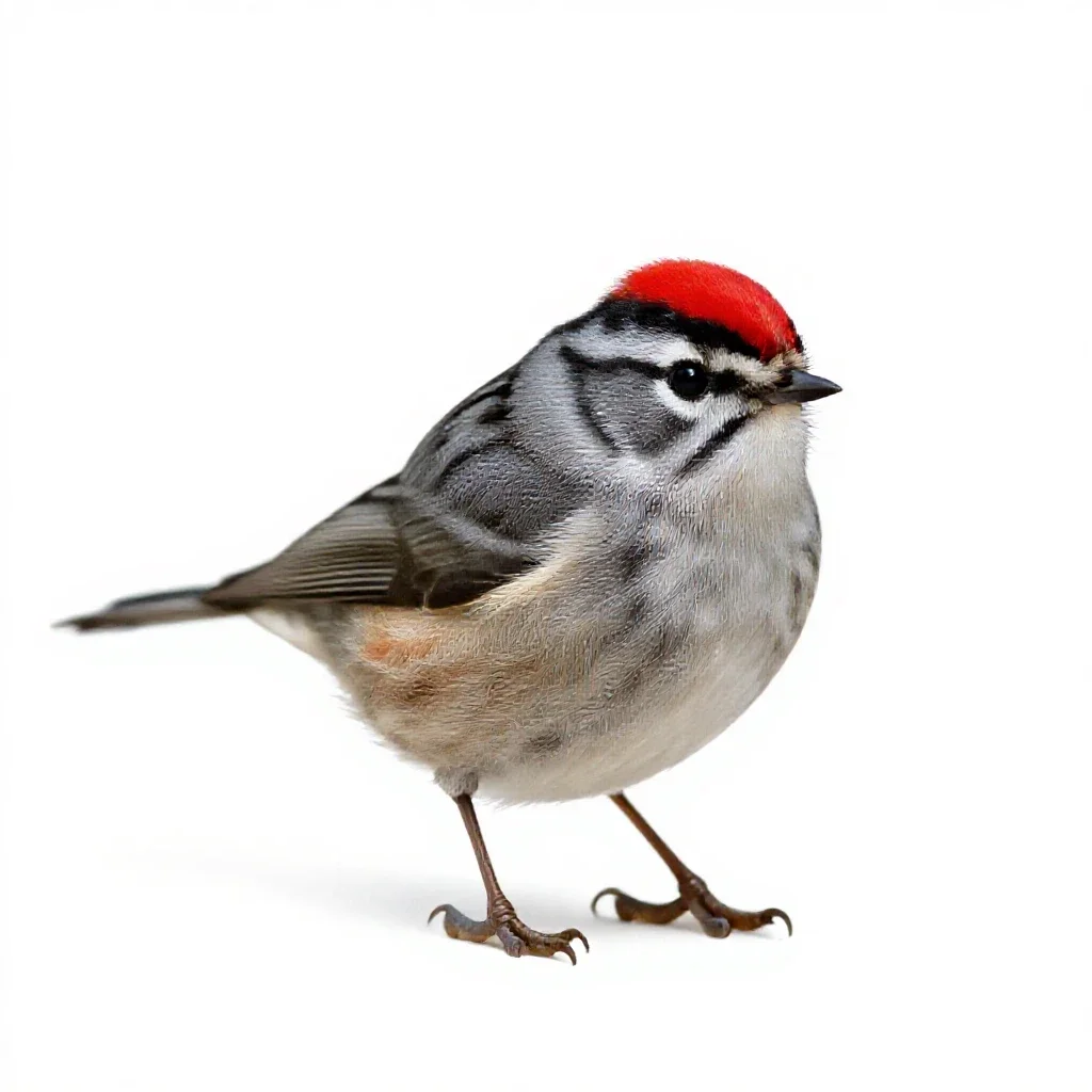 Ruby-crowned kinglet isolated on a white background
