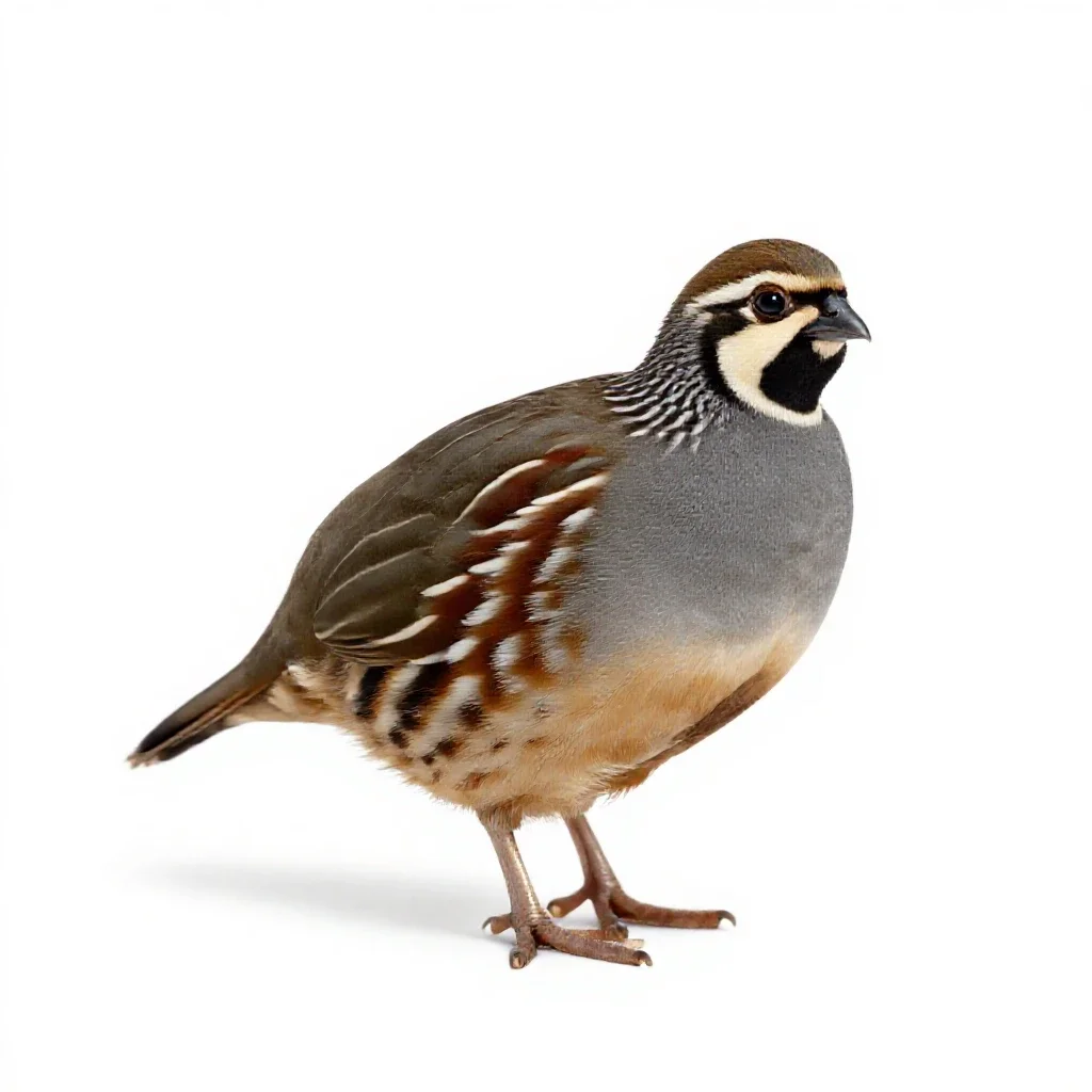 Striped button quail isolated on a white background