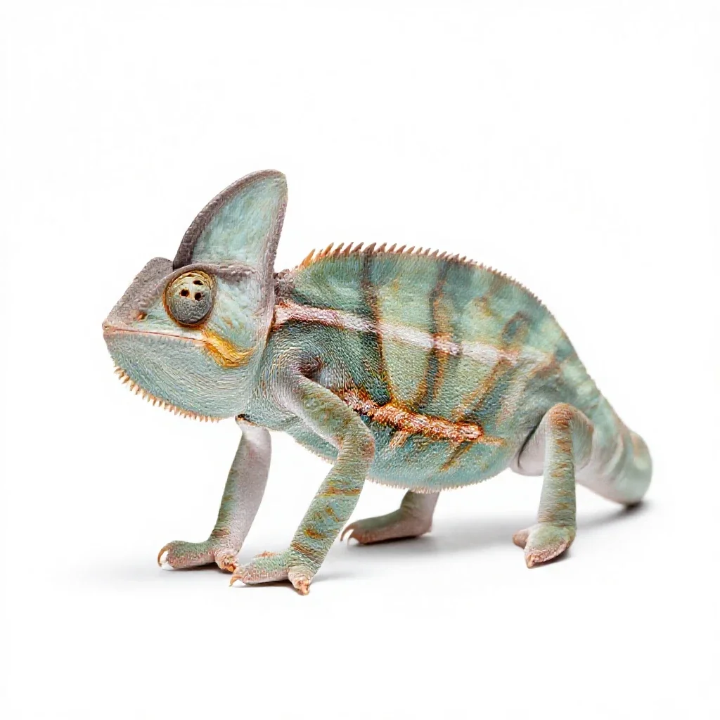 Horned chameleon isolated on a white background