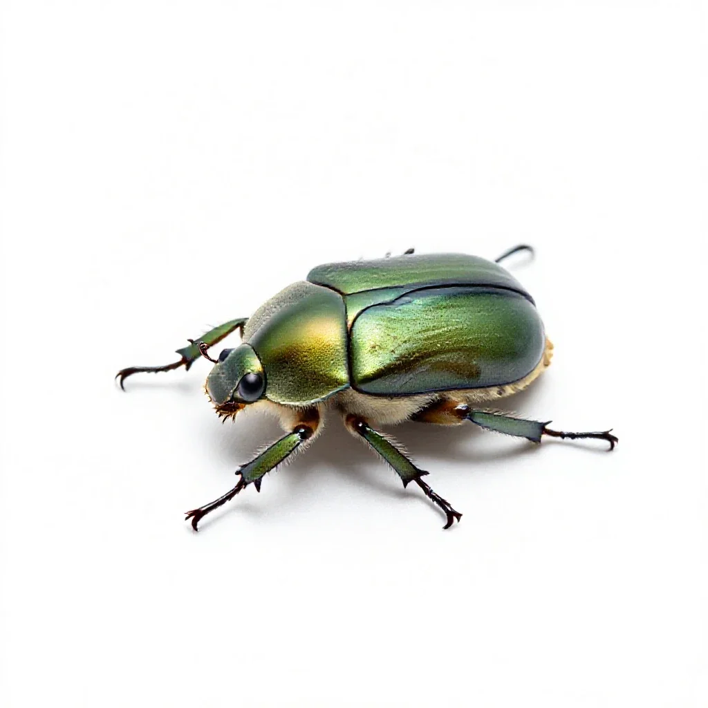 Green June beetle isolated on a white background