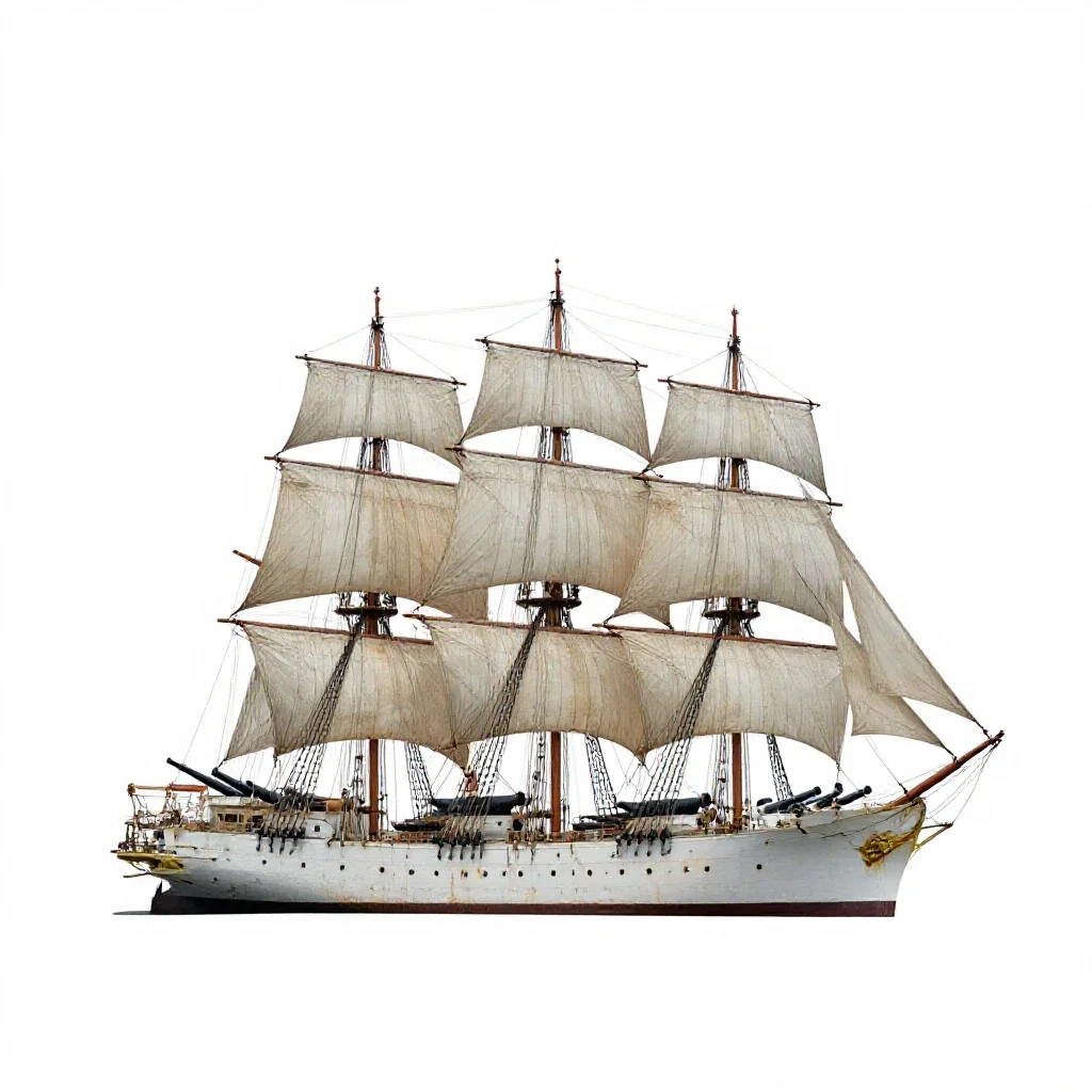 Sailing warship isolated on a white background