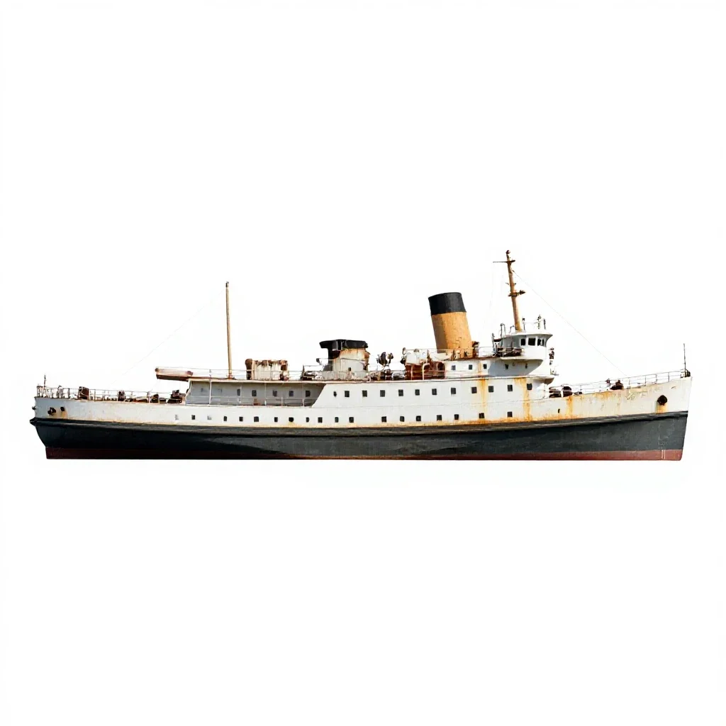 Tramp steamer isolated on a white background