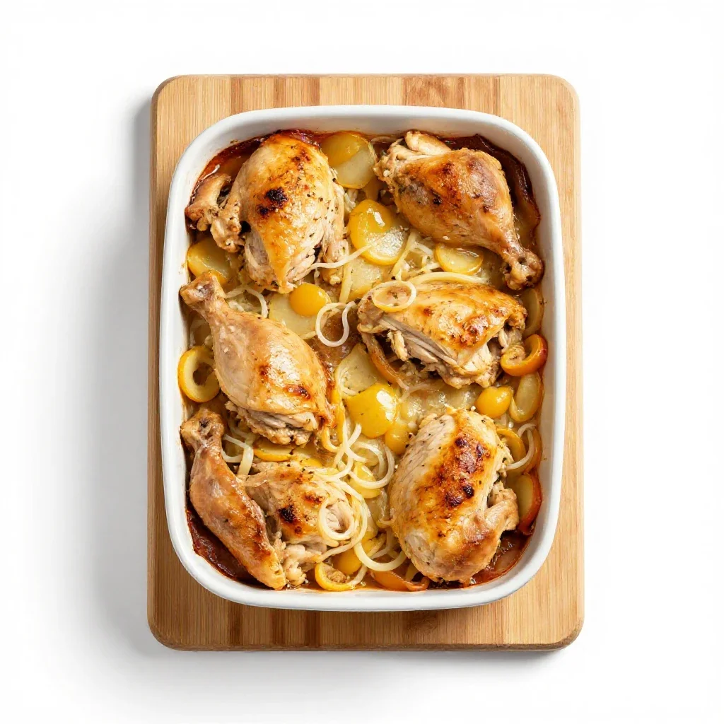 Chicken casserole isolated on a white background