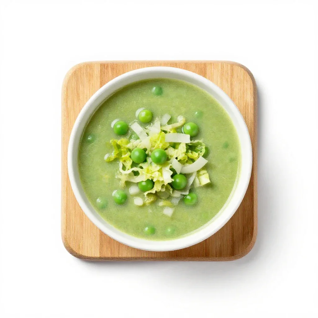 Green pea soup isolated on a white background