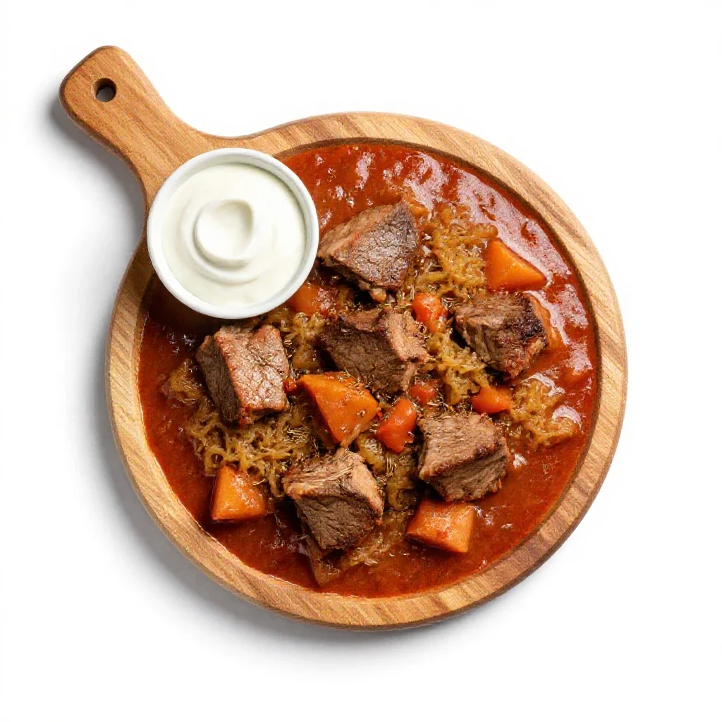 Pork-and-veal goulash isolated on a white background