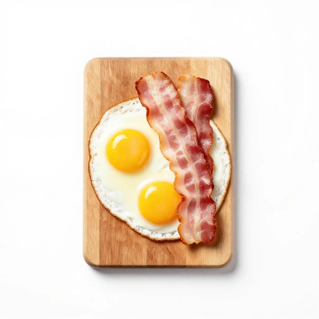 Bacon and eggs isolated on a white background
